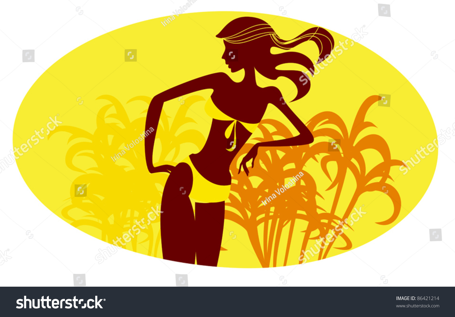 Silhouette Girl Yellow Bikini Sun Stock Vector Royalty Free 86421214 