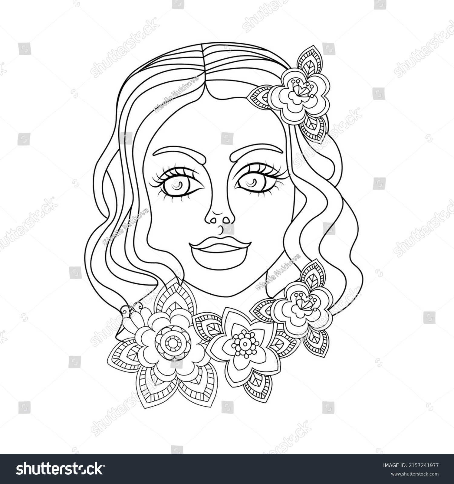 Silhouette Girl Flowers Style Line Art Stock Vector Royalty Free 2157241977 Shutterstock 2066