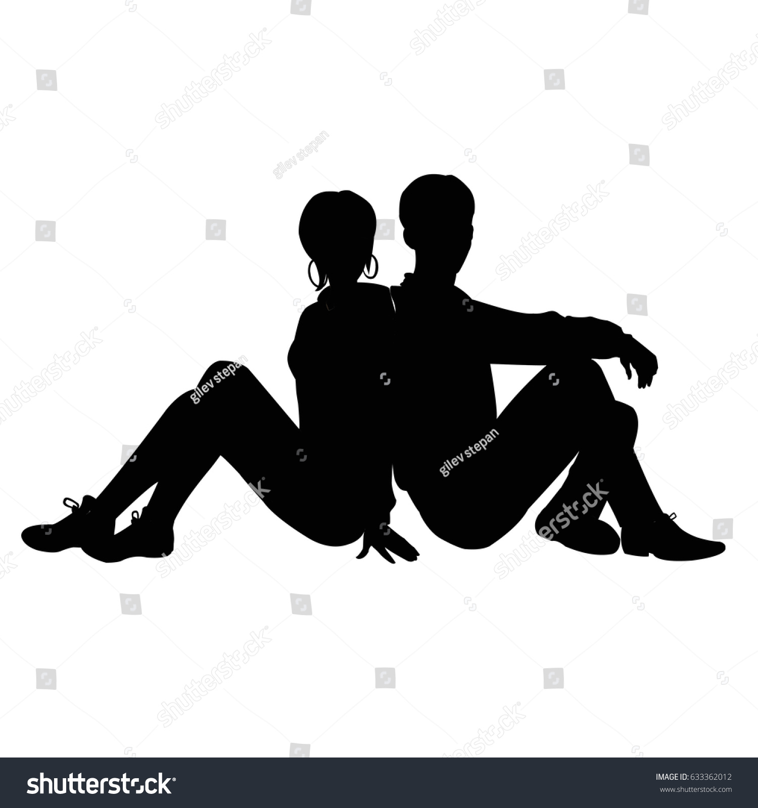 Silhouette Guy Girl Sitting Back Back Stock Vector (Royalty Free) 633362012