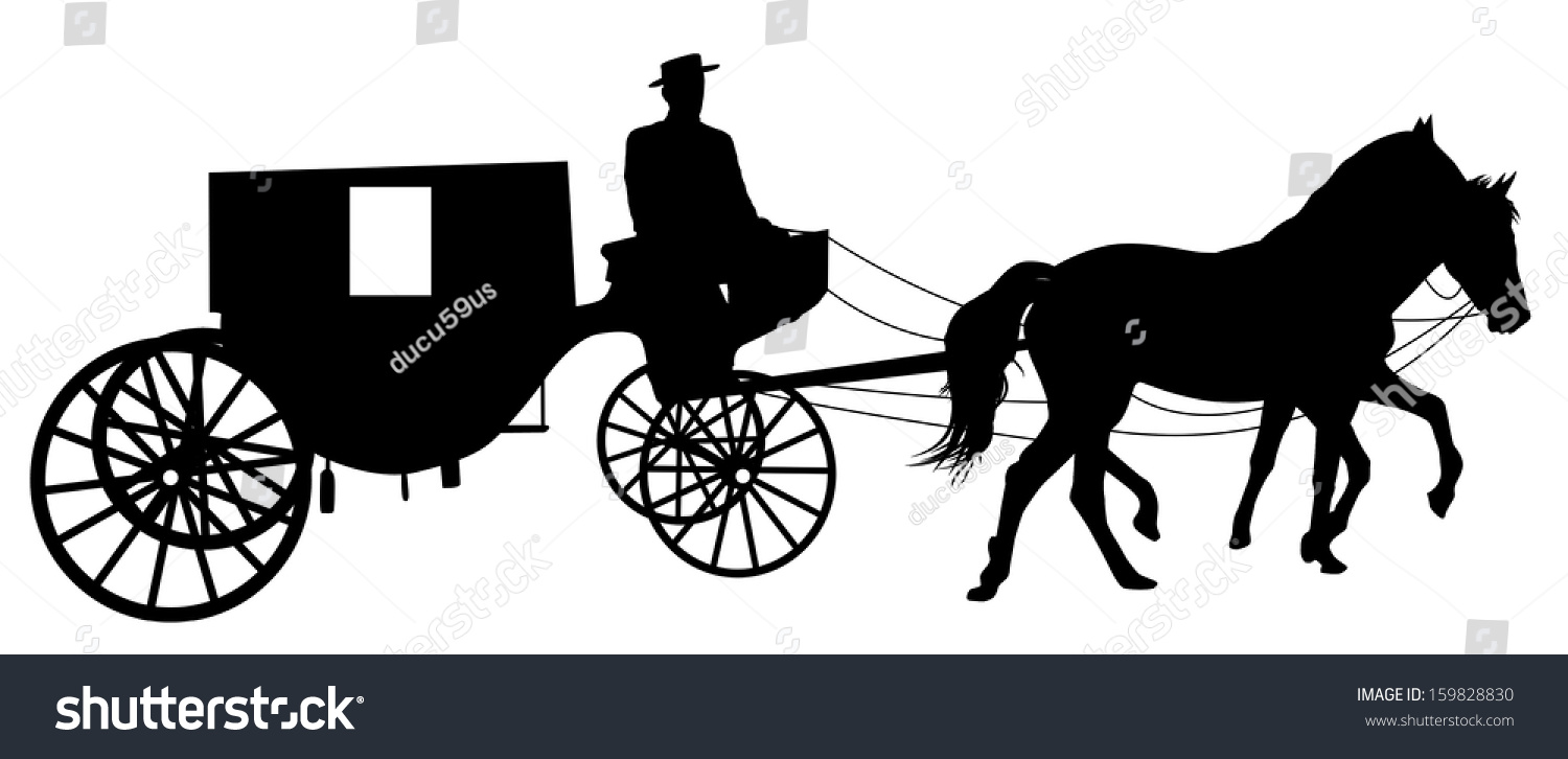 Silhouette Horse Put Cart On White Stock Vector 159828830 - Shutterstock
