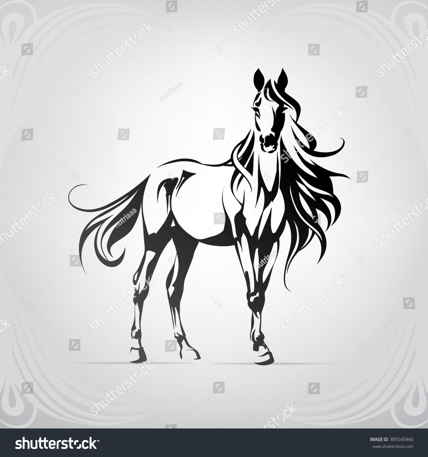 Silhouette Horse Long Mane Stock Vector (Royalty Free) 385545940 ...