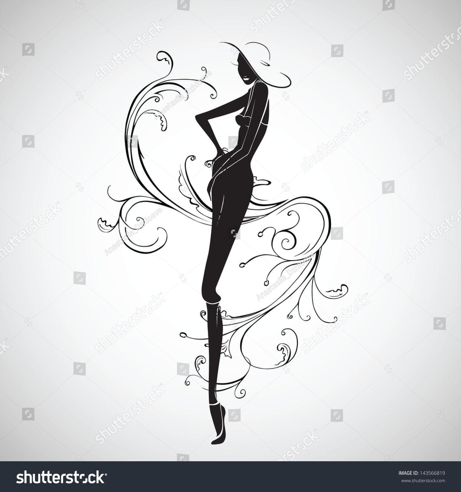 Silhouette Lady Hat Stock Vector 143566819 - Shutterstock