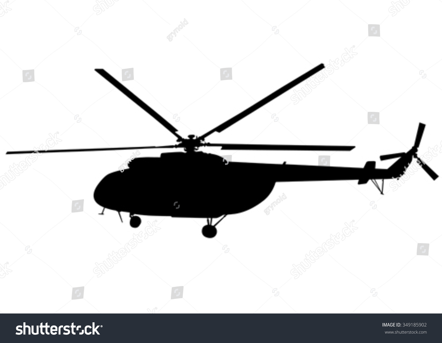 Silhouette Large Helicopter On White Background Stock Vector 349185902 ...