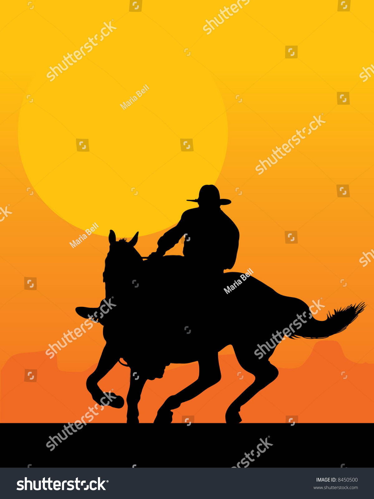 Silhouette Lone Rider Against Sunset Background Stock Vector (Royalty ...