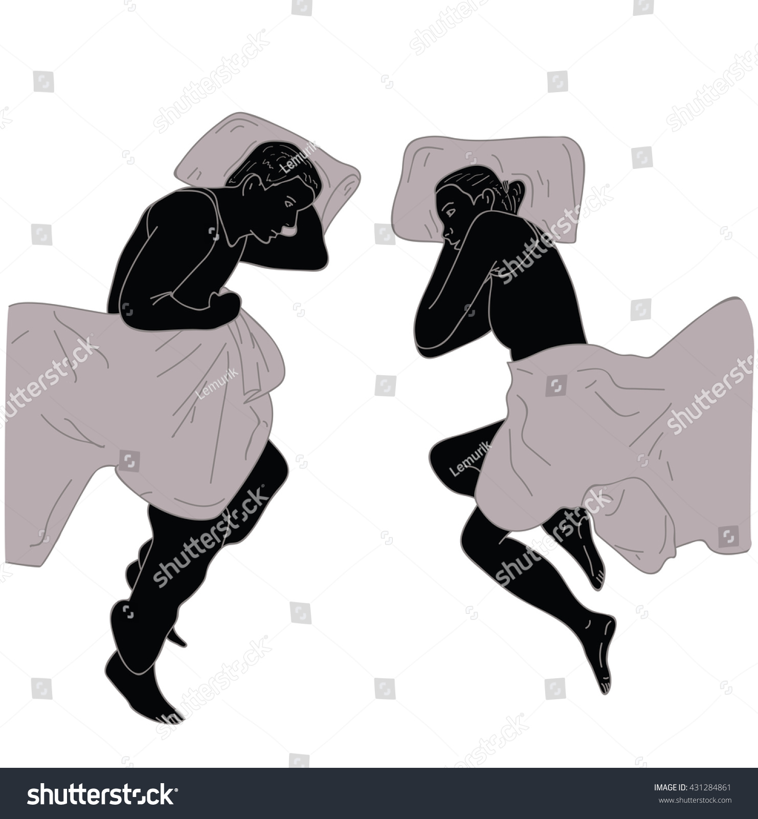 Silhouette Man Woman On Bed Vector Stock Vector Royalty Free