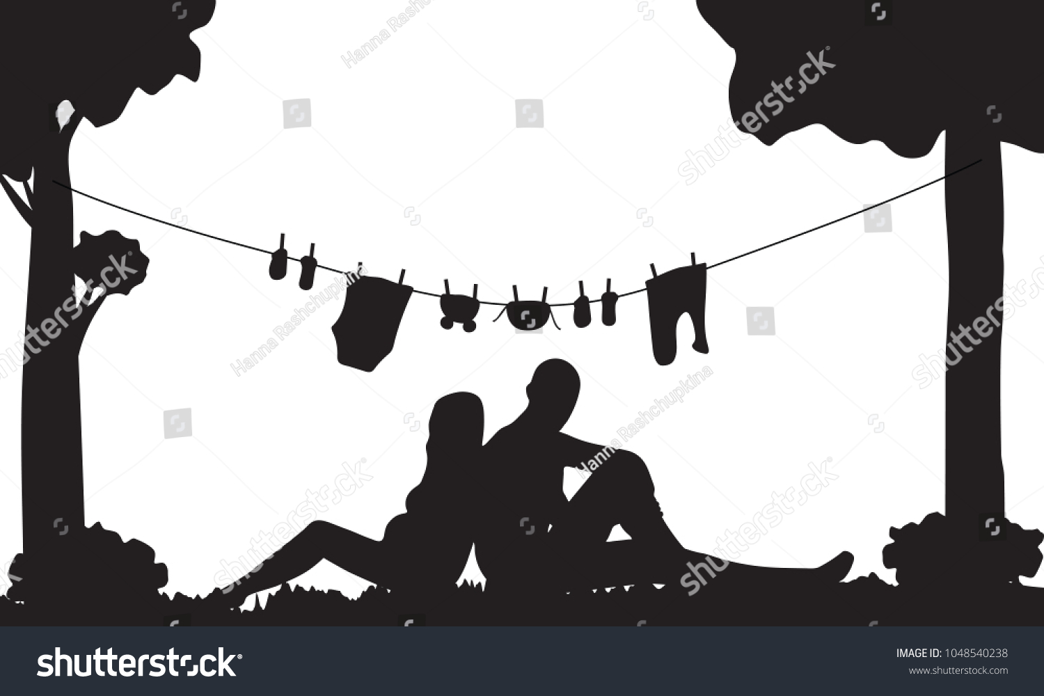 Silhouette Pregnant Couple Baby Clothes Stock Vector 1048540238