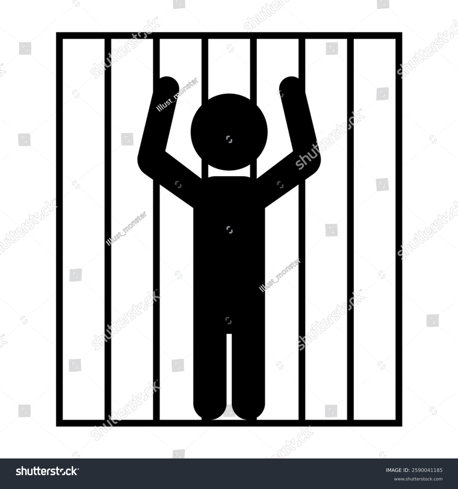 recommend clip art: Silhouette of a prisoner imprisoned in a prison cell. Vector.