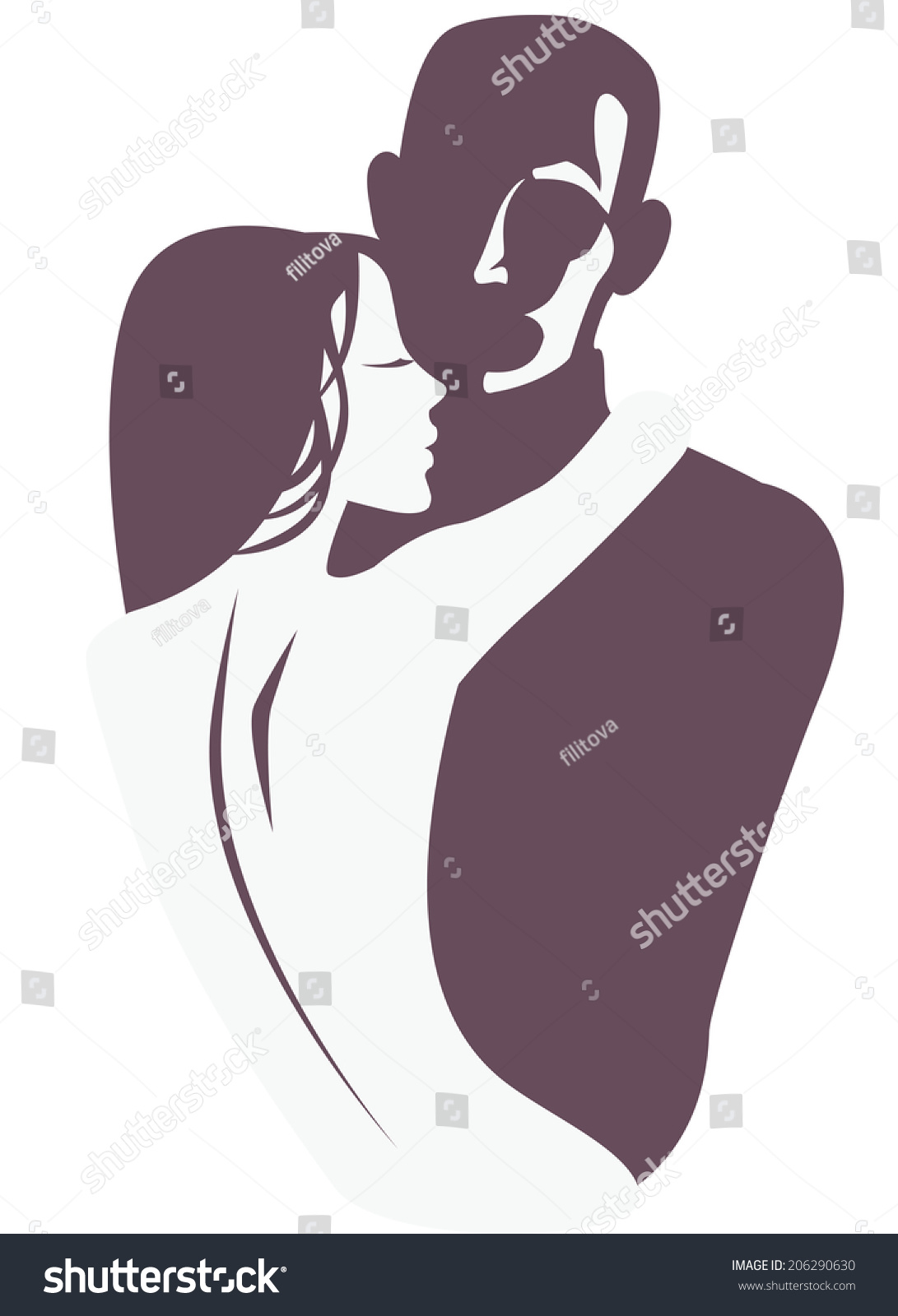 Silhouette Woman Embracing Man Stock Vector 206290630 - Shutterstock