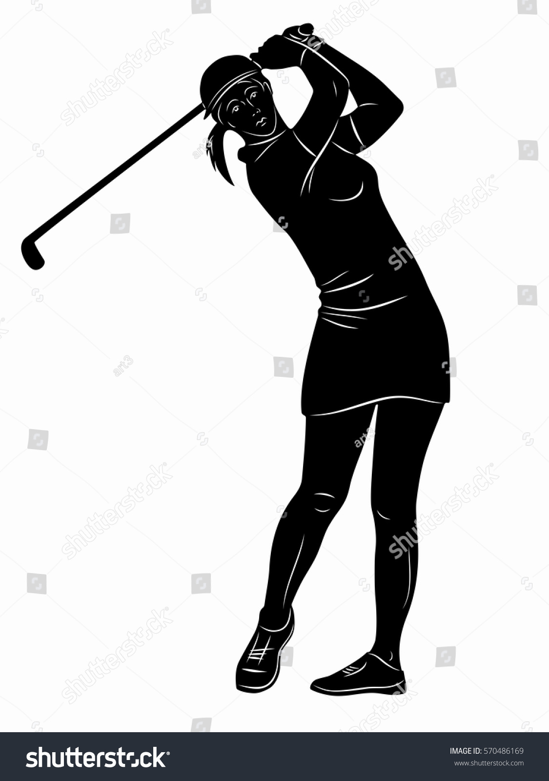 Silhouette Woman Playing Golf Black White Stock Vector 570486169 ...