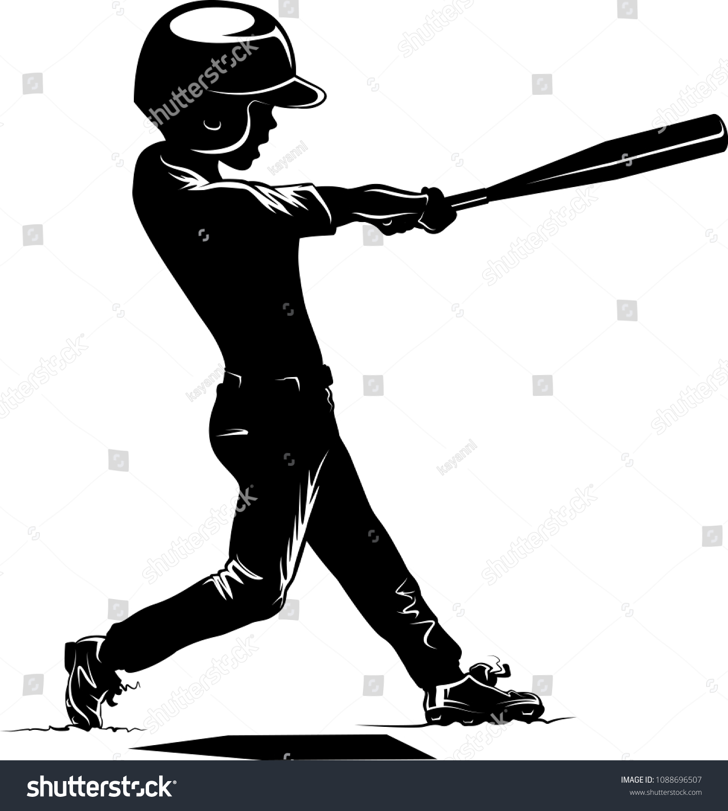 Silhouette Young Boy Hitting Home Run Stock Vector (Royalty Free ...