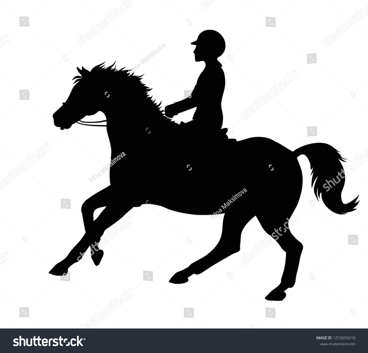 Silhouette Young Rider Cantering On Pony Stock Vector (Royalty Free ...