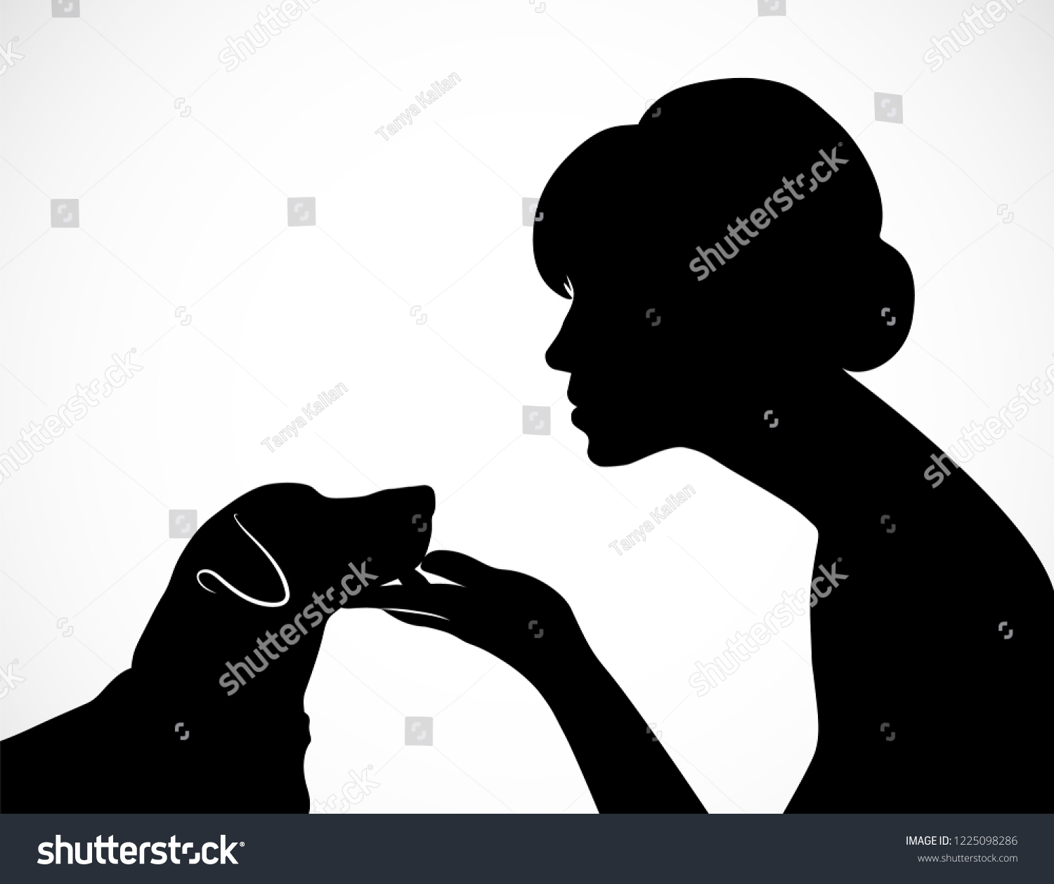 Silhouette Young Woman Holding Cute Dogs: เวกเตอร์สต็อก (ปลอดค่า