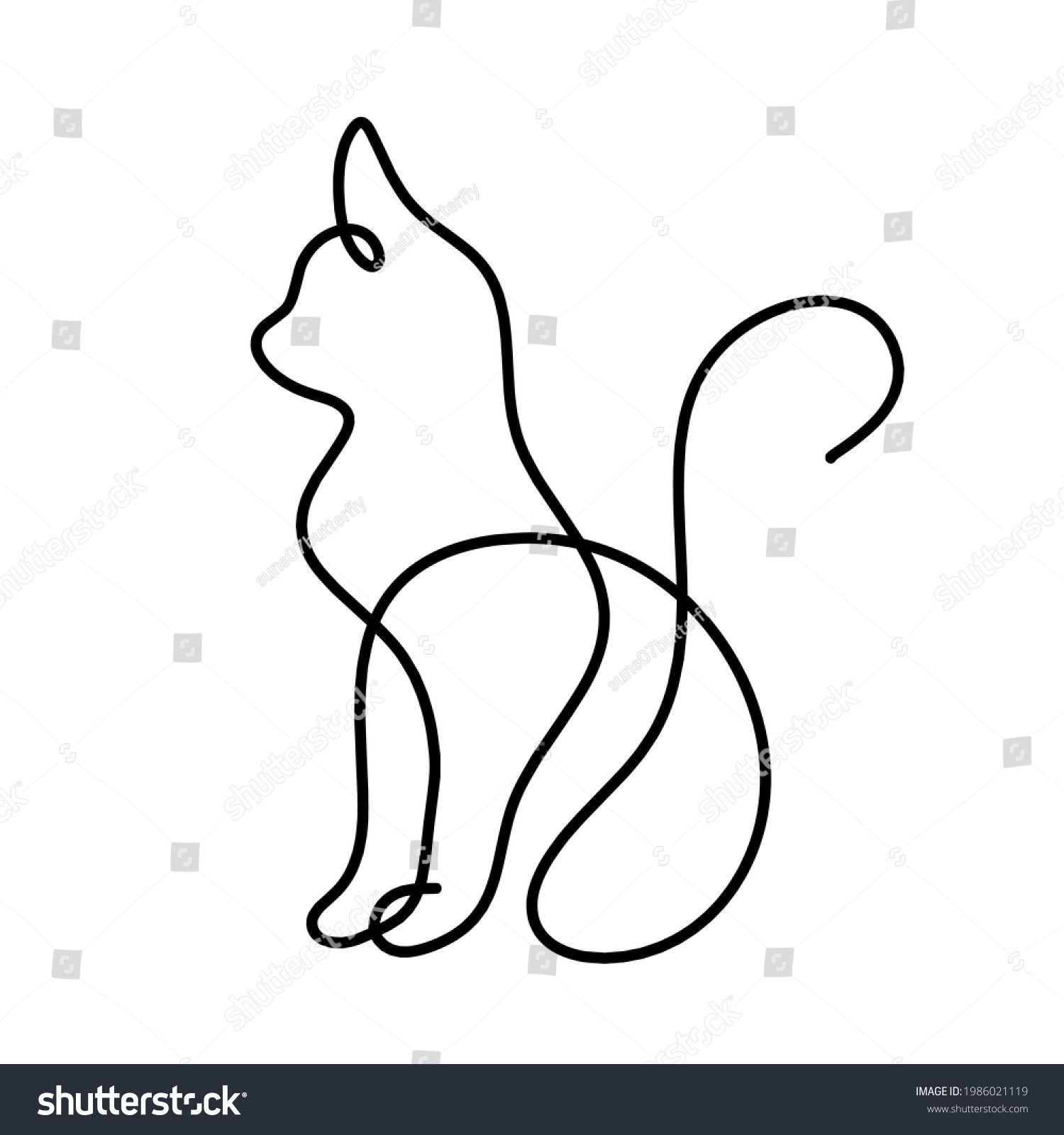 Silhouette Abstract Cat Line Drawing On Stock Vector (Royalty Free ...