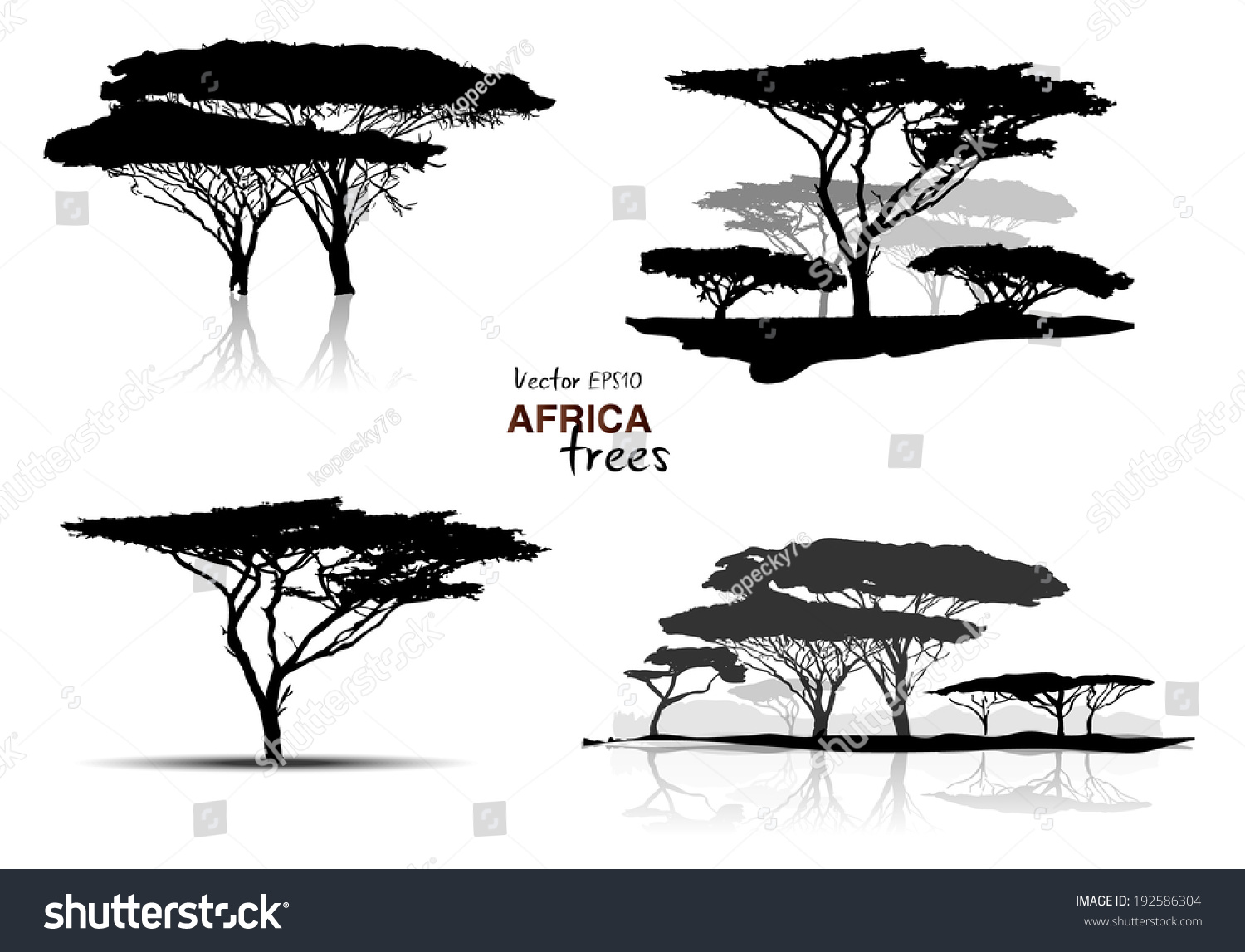 SVG of Silhouette of africa trees black on white background, vector illustration svg