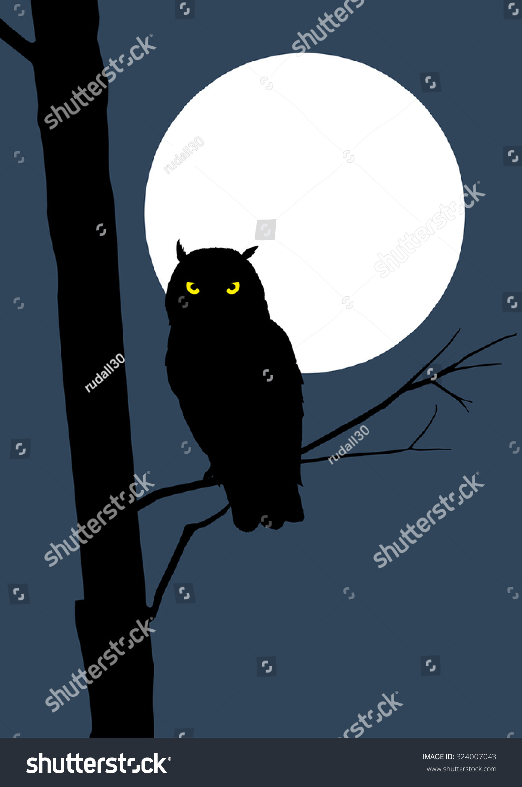 Silhouette Of An Owl On Full Moon Stock Vector Illustration 324007043 ...