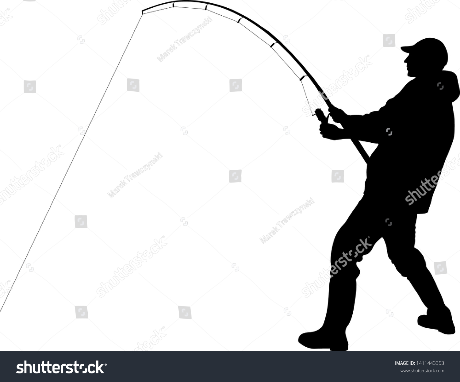 釣り竿を持つ釣り人のシルエット のベクター画像素材 ロイヤリティフリー