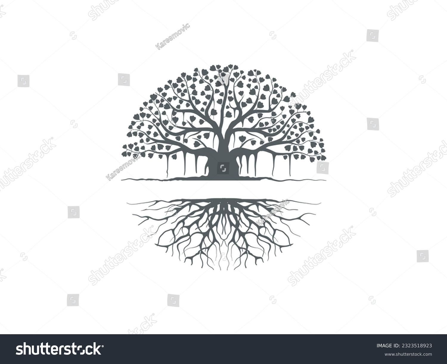 SVG of Silhouette of Banyan tree vector illustrations, hand drawn art isolated  svg