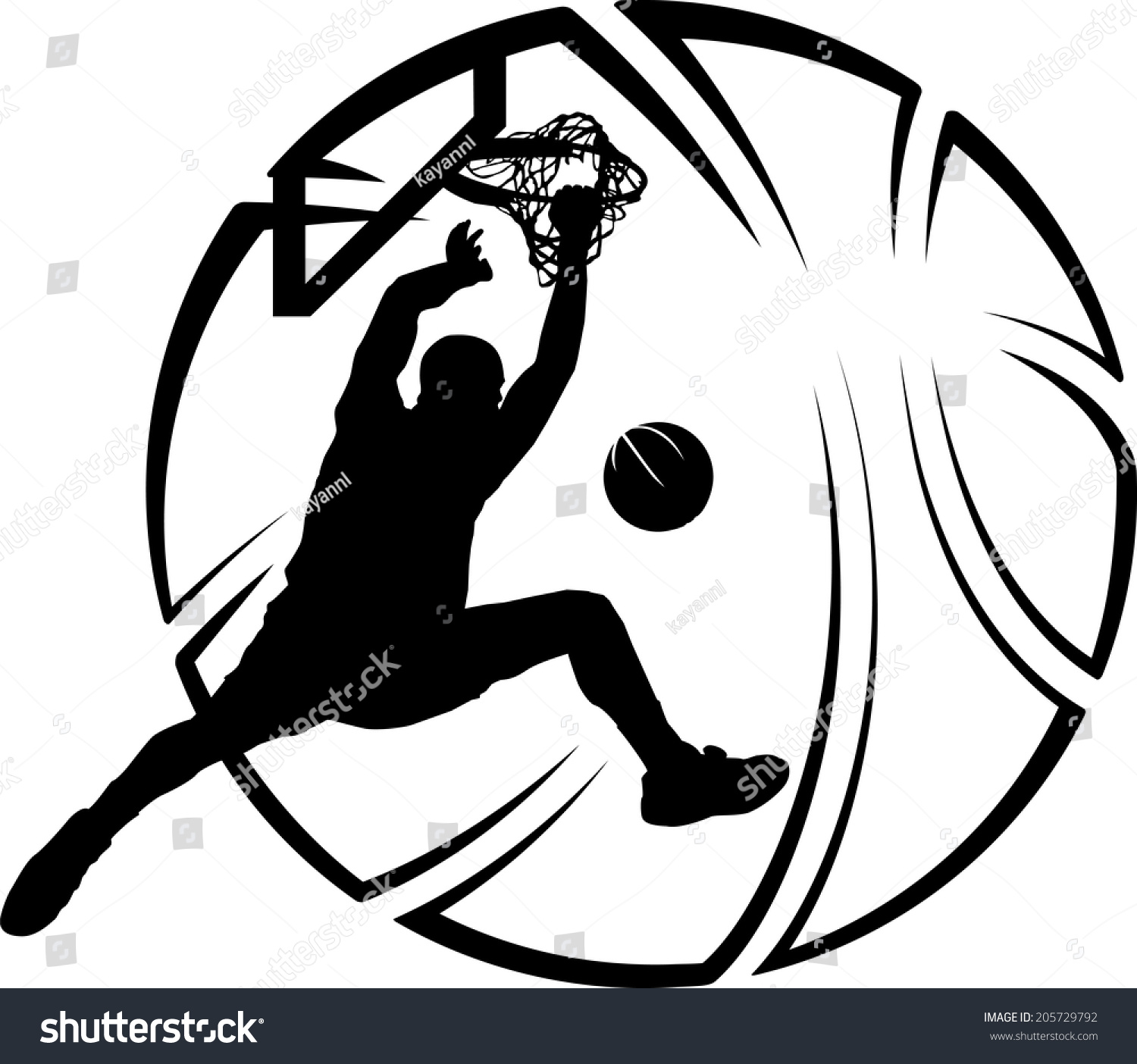 Silhouette Basketball Dunk Stylized Basketball Stock Vector 205729792 ...