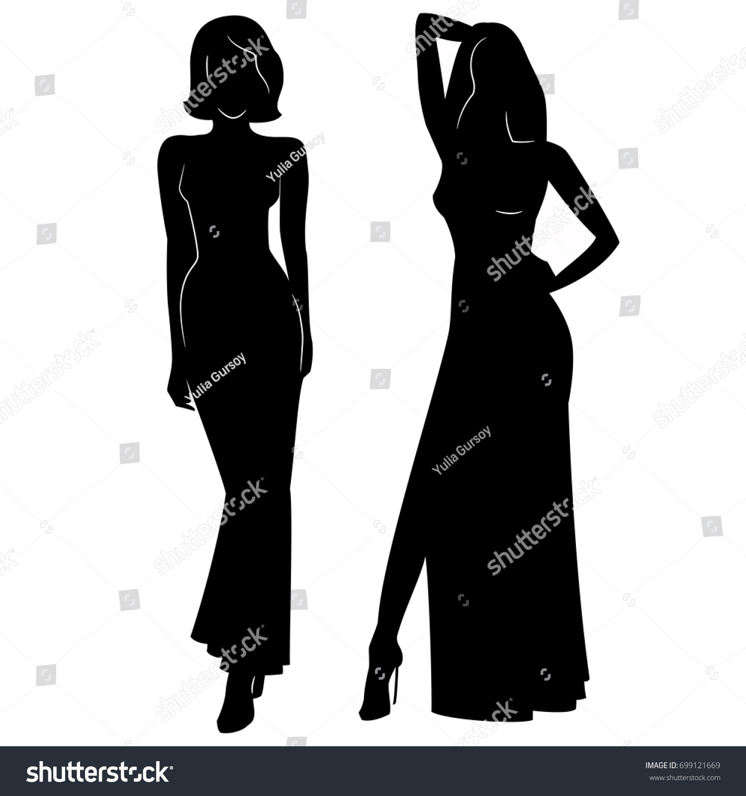 Silhouette Beautiful Women Evening Dress Vector Stock Vector Royalty Free 699121669 Shutterstock 