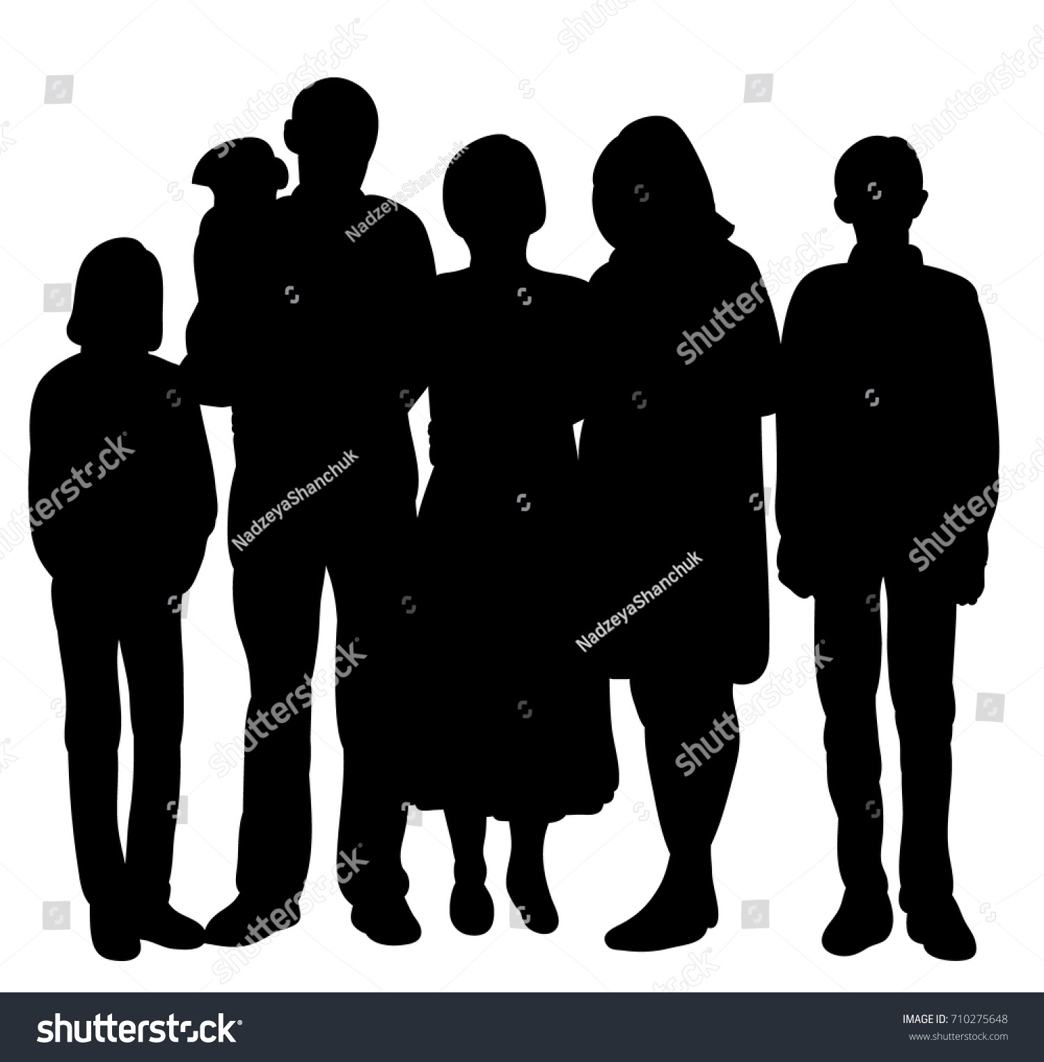 Silhouette Big Family Isolated On White Stock Vector (Royalty Free ...