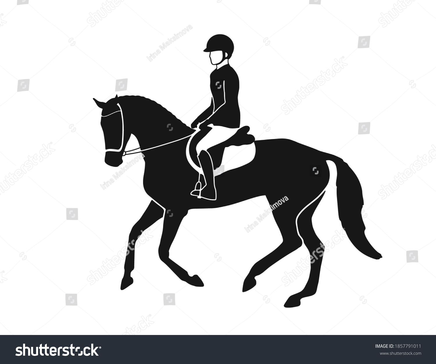 Silhouette Black Horse Rider Illustration Design Stock Vector (Royalty ...