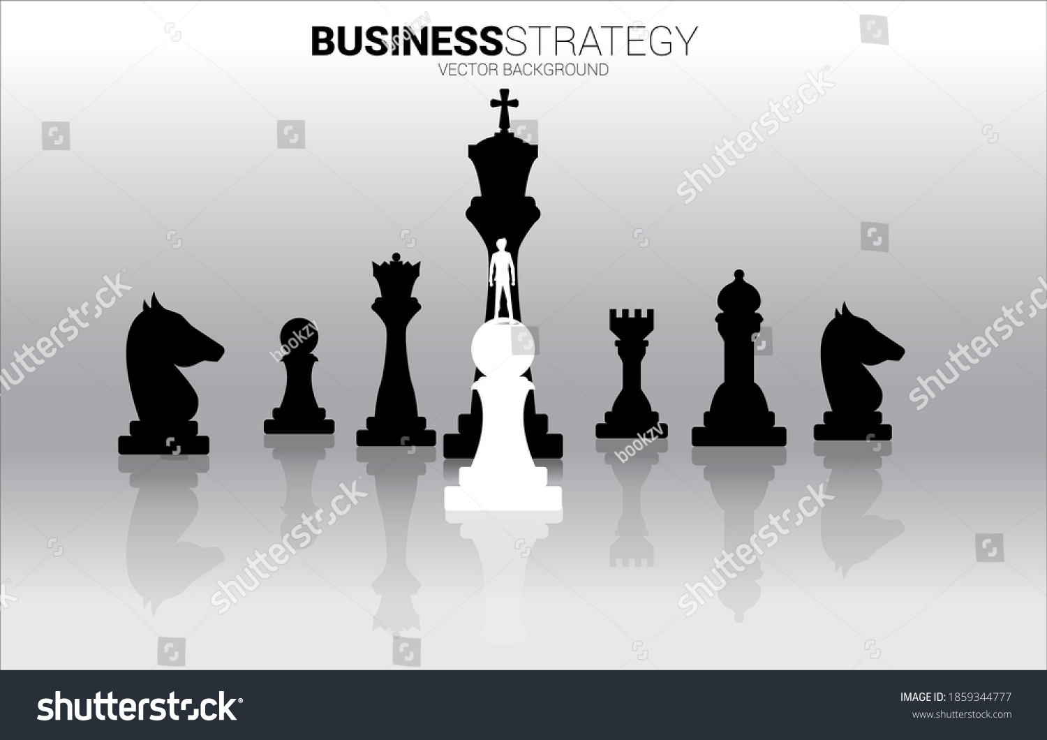 SVG of Silhouette of businessman standing on white pawn chess piece in front of all of black chess piece . Concept of underdog business marketing strategy. svg