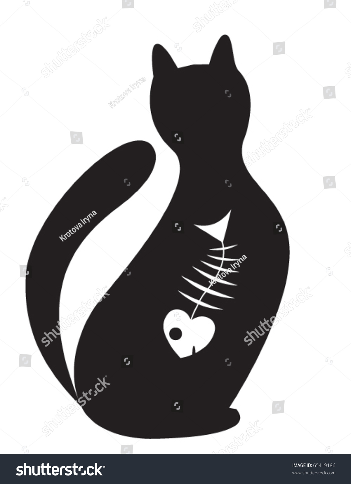 Silhouette Cat Skeleton Fish Inwardly Stock Vector 65419186 - Shutterstock