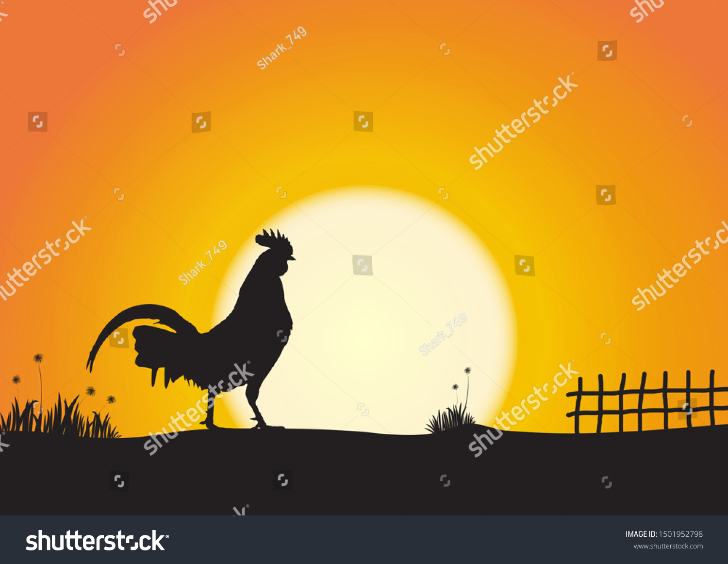 Silhouette Chicken On Sunrise Background Vector Stock Vector (Royalty ...