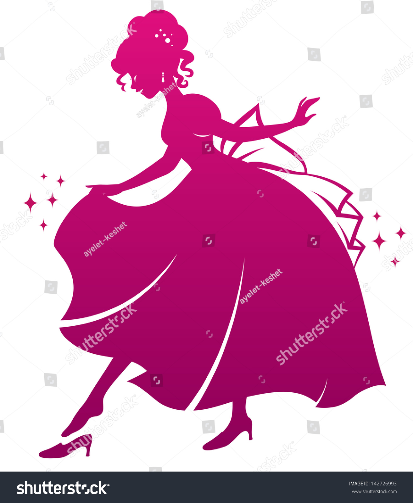 SVG of silhouette of Cinderella wearing her glass slipper svg