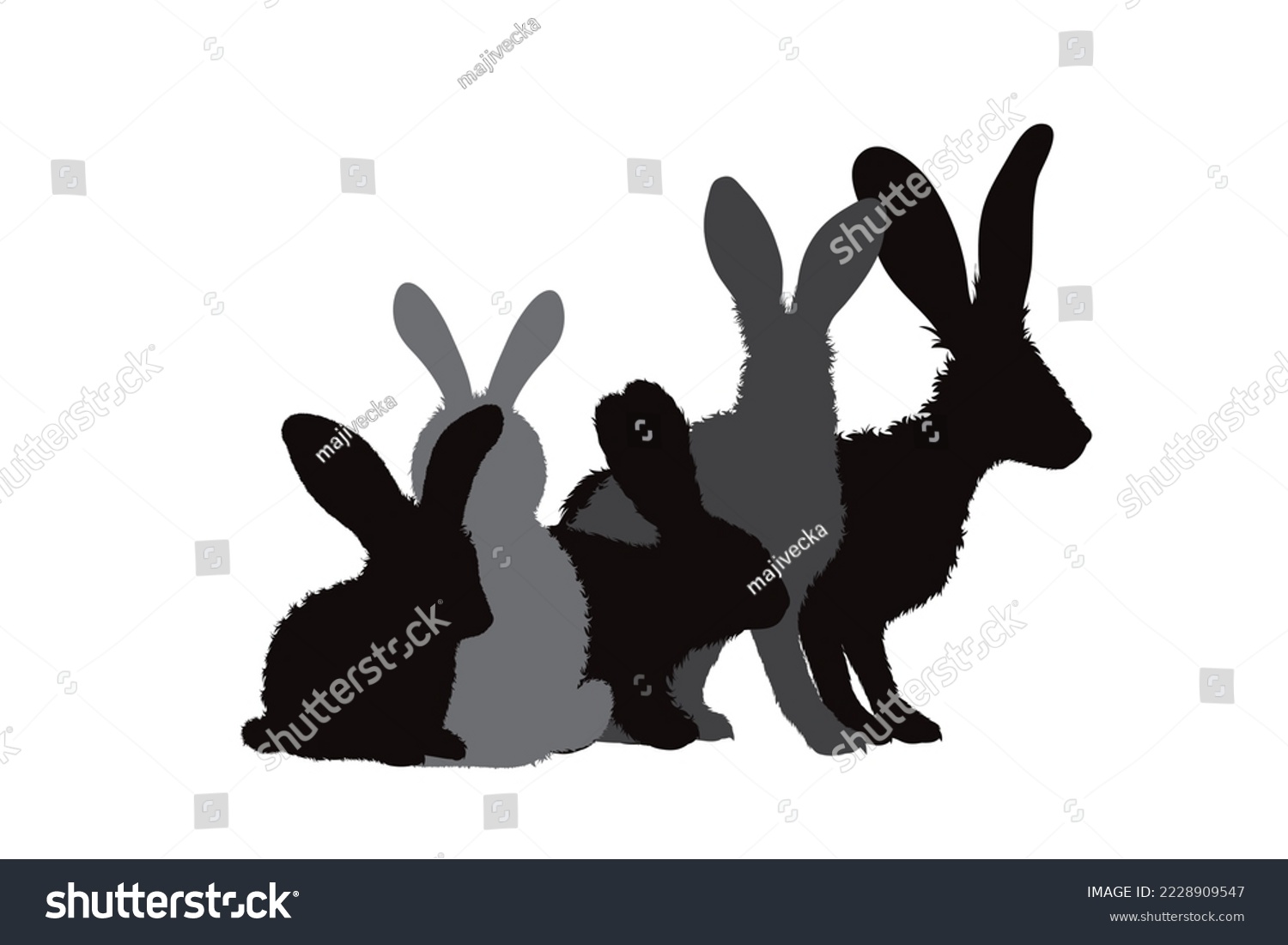 SVG of Silhouette of collection of hares on white background. Symbol of animal and nature. svg
