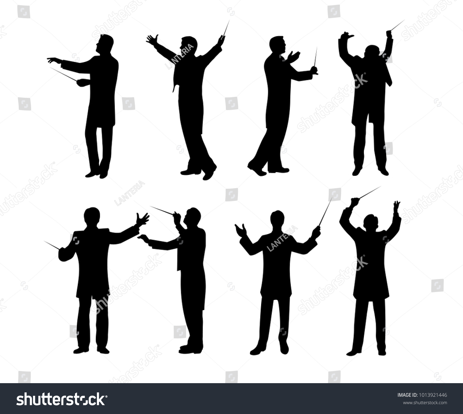 Silhouette Conductor Set Vector Illustration Stock Vector Royalty Free