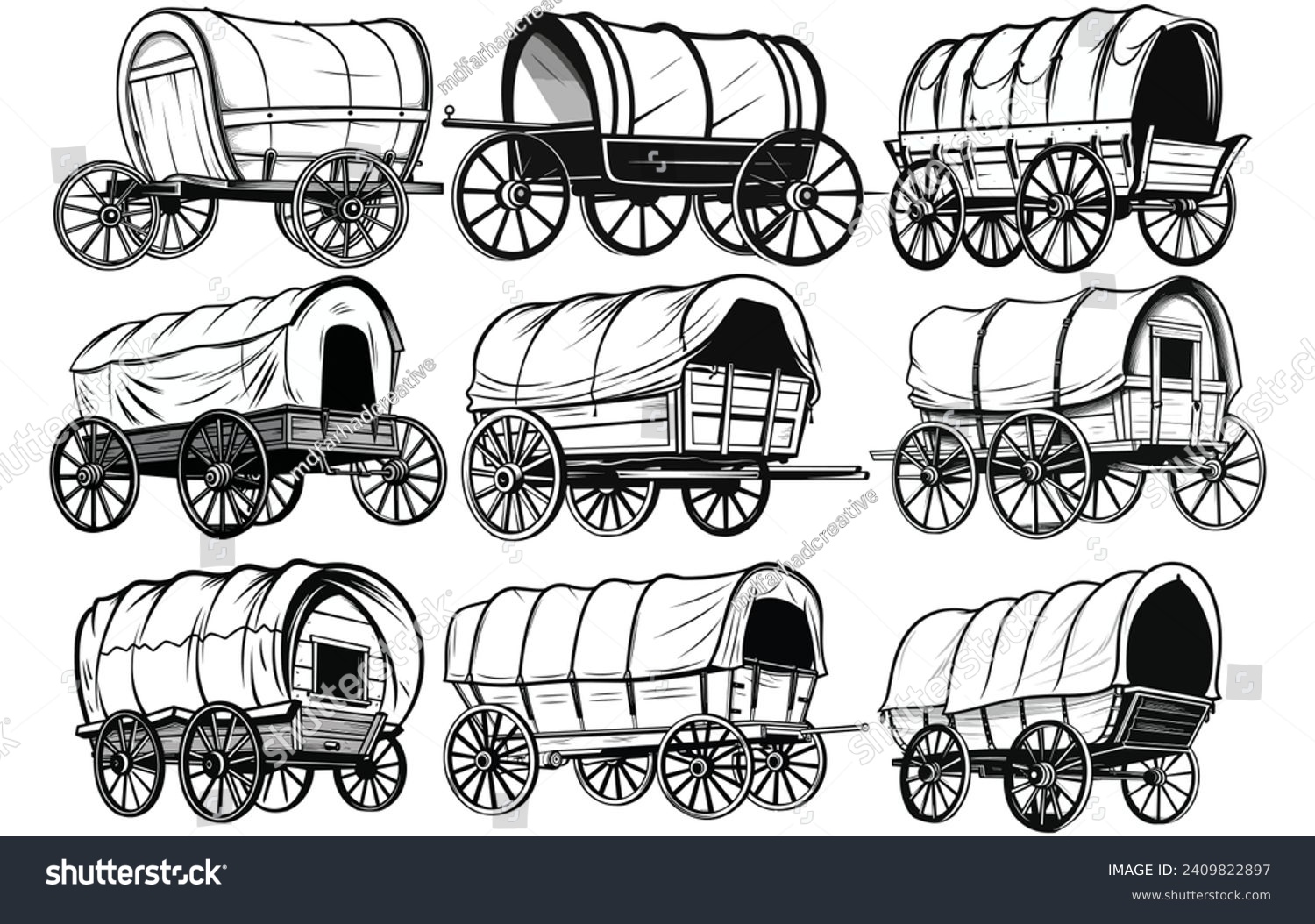 SVG of silhouette of Cowboy Cart Covered Wagon Western svg