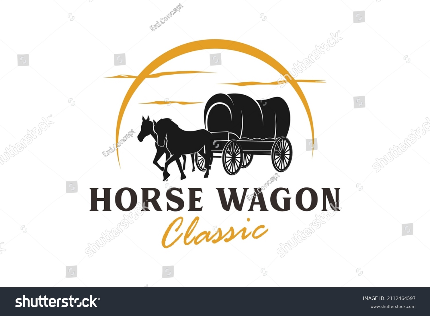 SVG of Silhouette of Cowboy Cart Covered Wagon Western at night Logo design inspiration svg