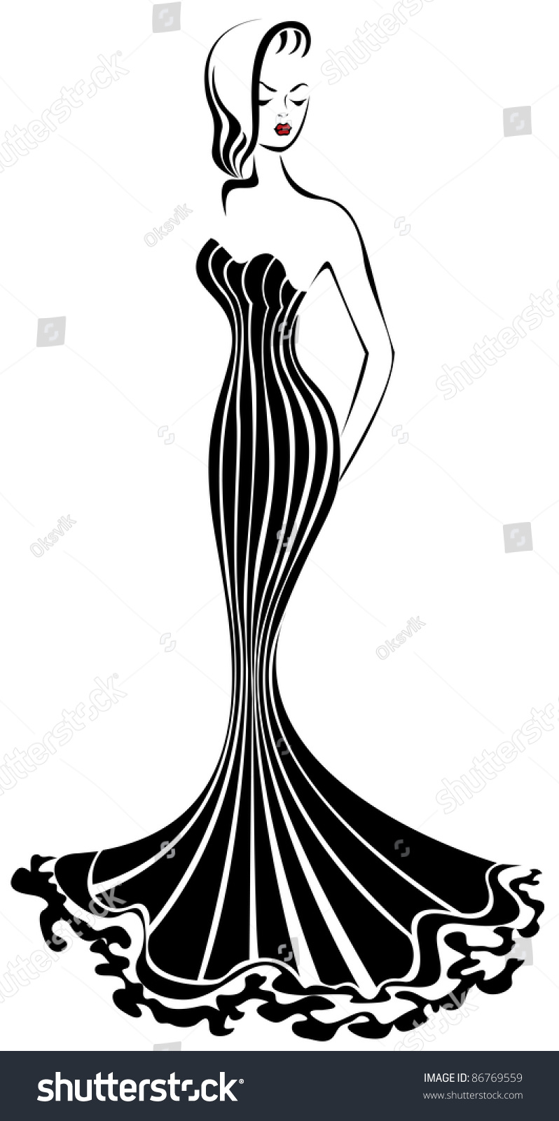 Download Silhouette Elegant Woman Long Black Dress Stock Vector ...