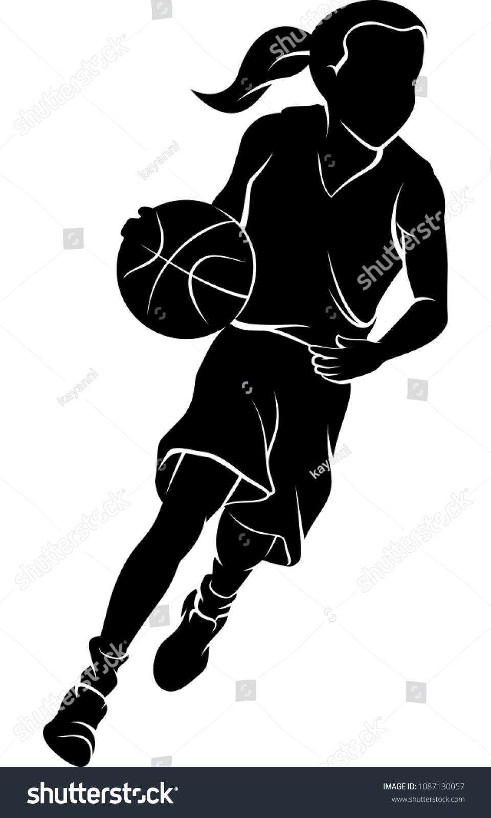 バスケットボールのシルエットの中でバスケットボールを打つ女の子のシルエット のベクター画像素材 ロイヤリティフリー