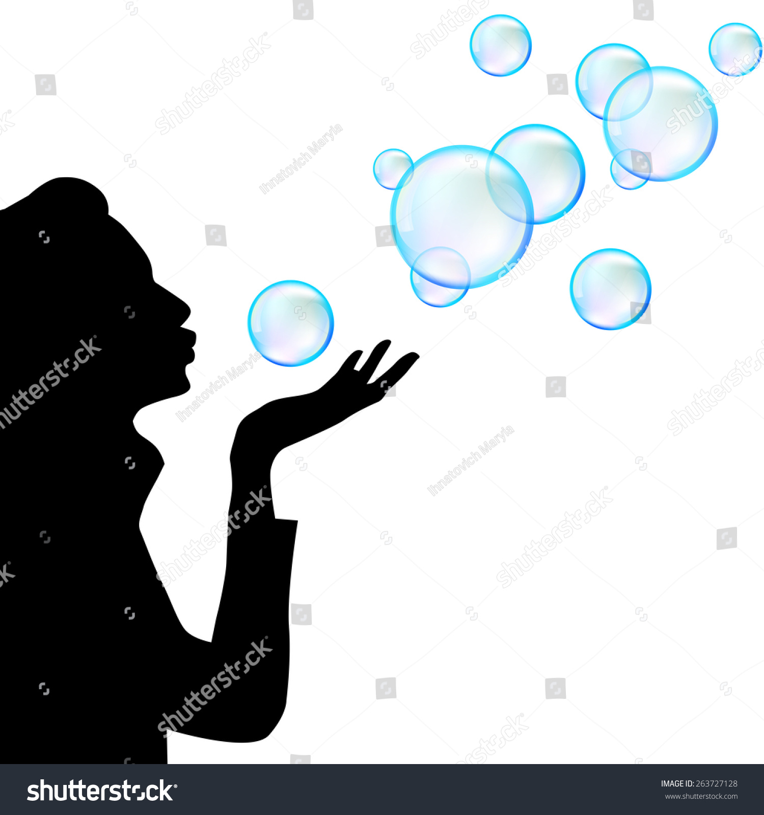 Silhouette Girl Soap Bubbles Vector Illustration Stock Vector (Royalty ...