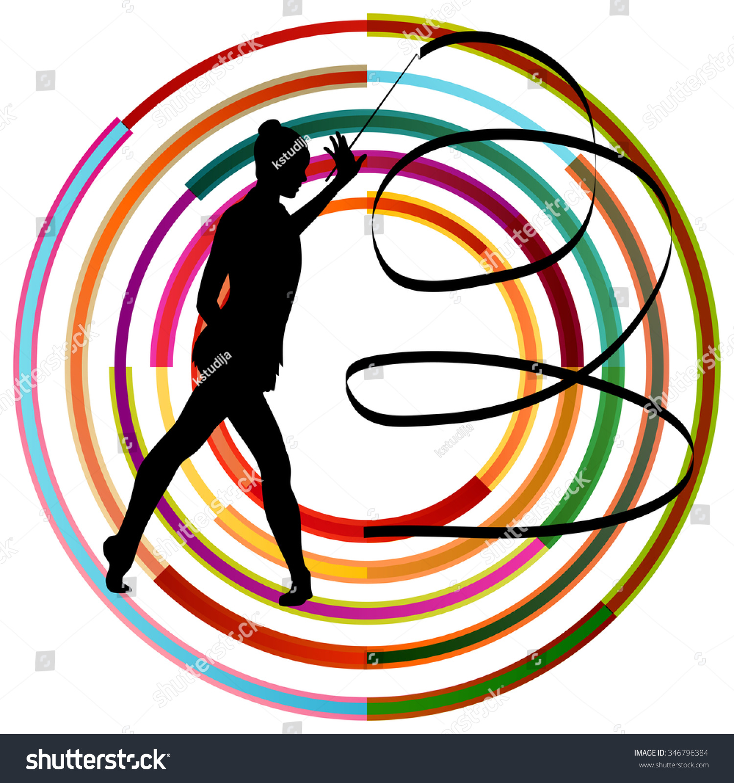 Silhouette Gymnast Girl Art Gymnastics Ribbon Stock Vector (Royalty ...