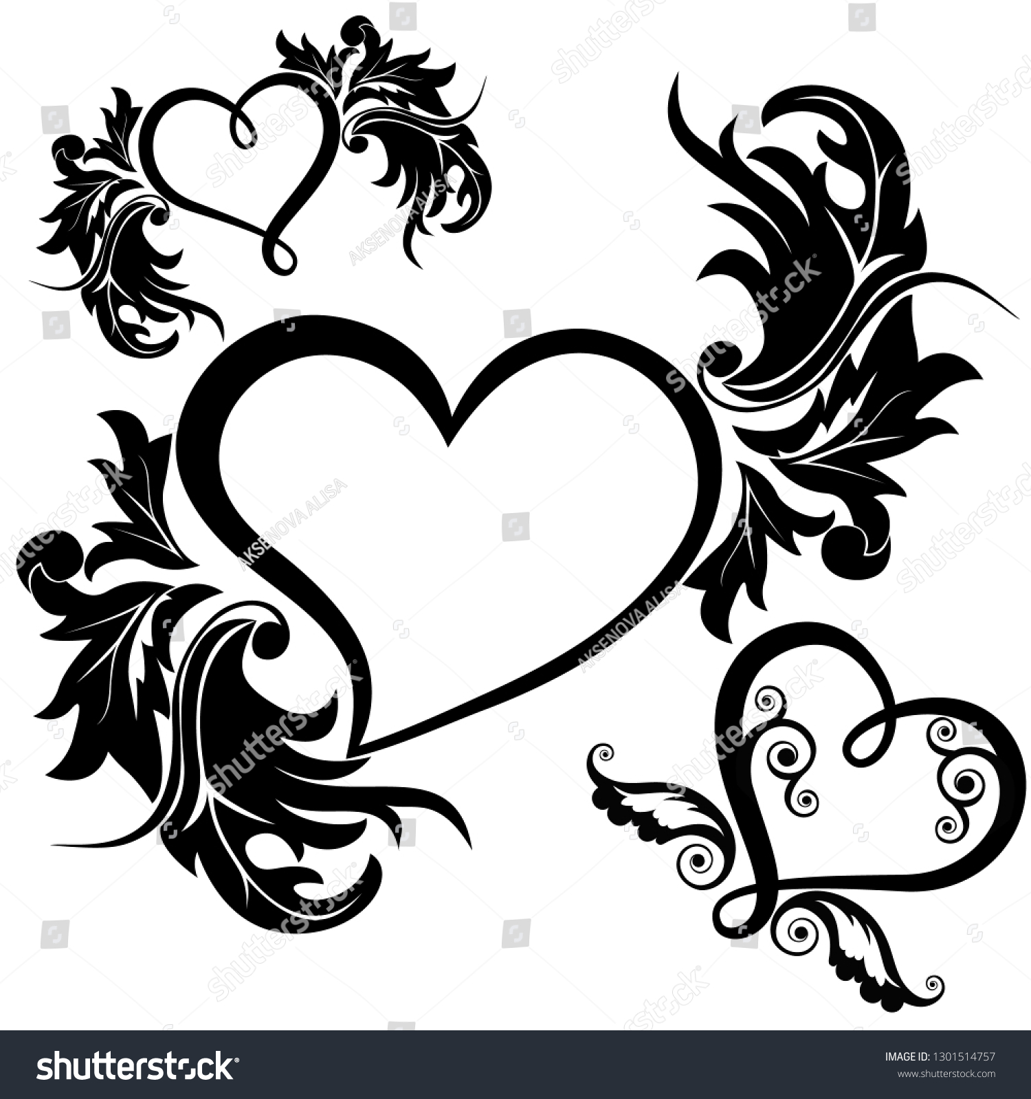 Silhouette Hearts Patterns Stock Vector (Royalty Free) 1301514757 ...