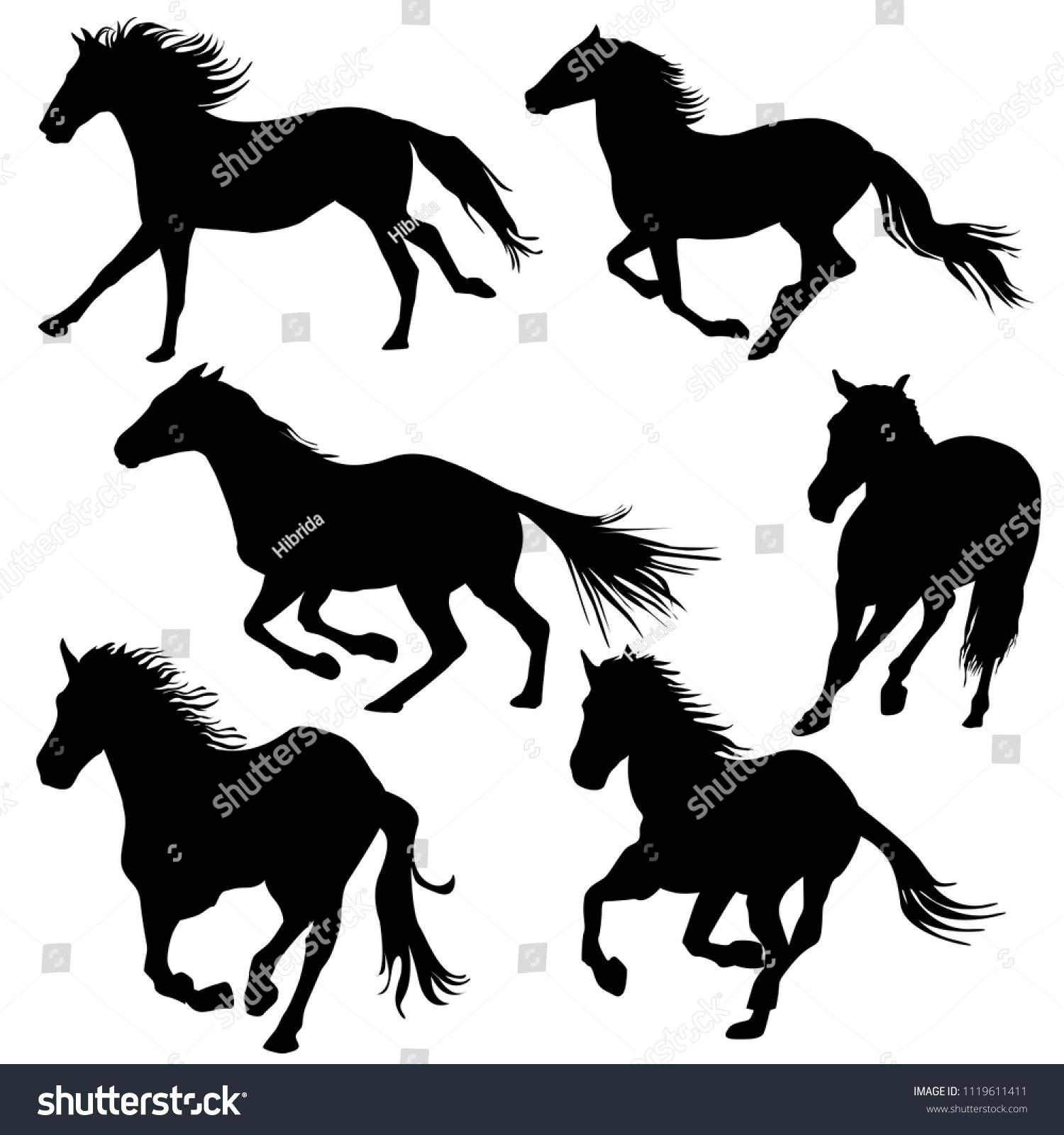 Silhouette Horses Galloping On White Background Stock Vector (Royalty ...