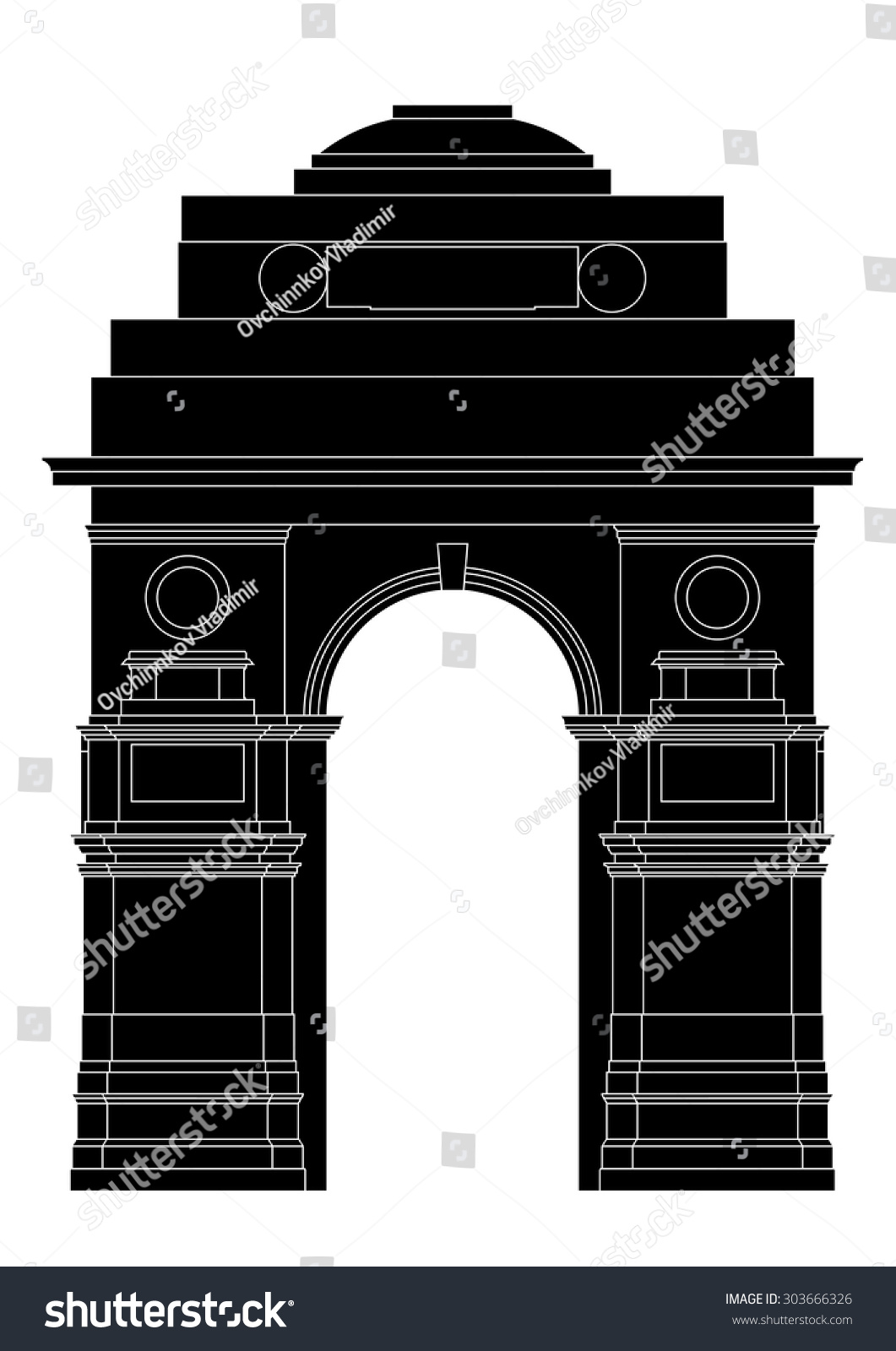 Silhouette Of Indian Gate In New Delhi Stock Vector Illustration ...