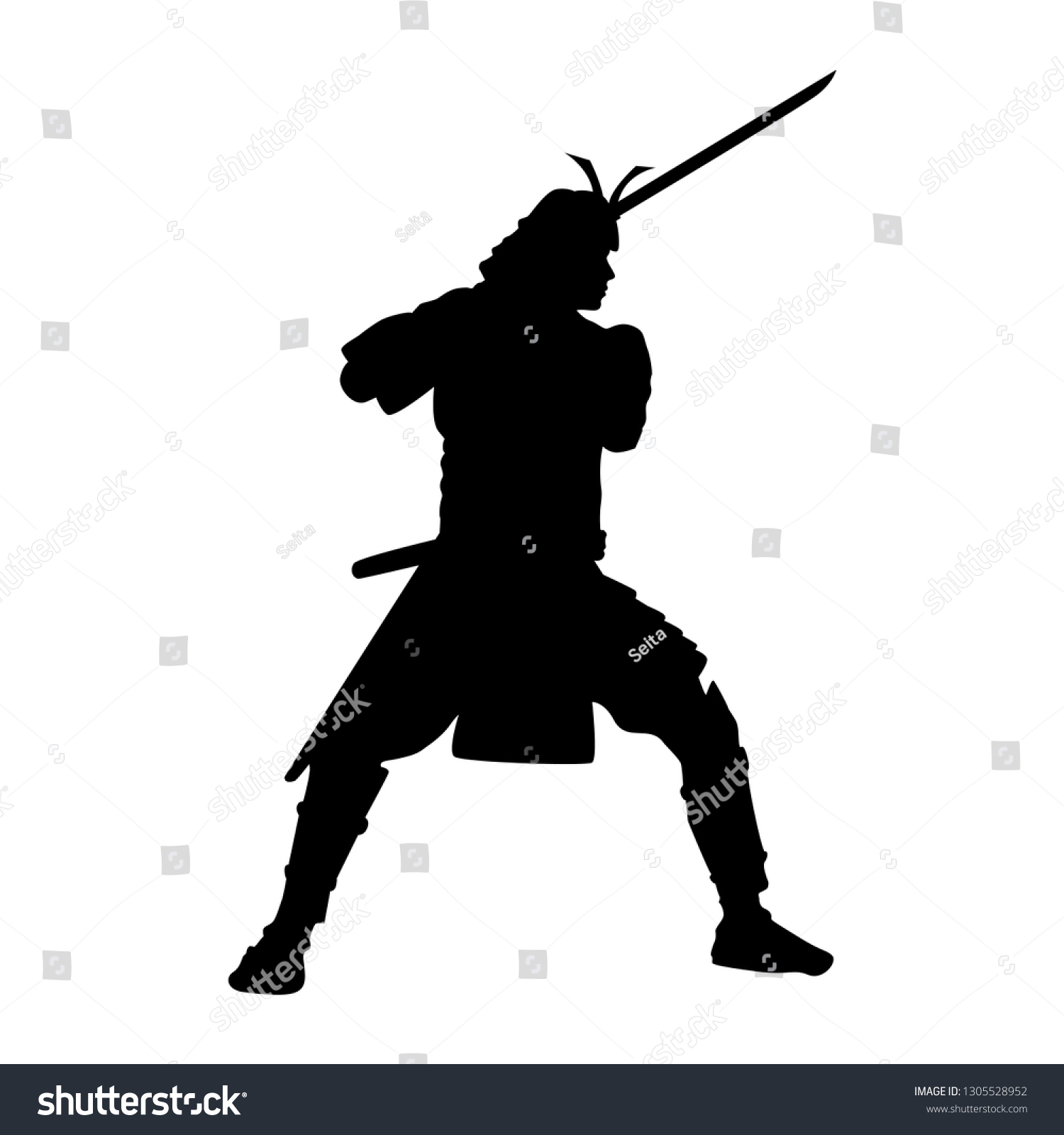 Silhouette Japanese Samurai Warrior Sword Vector Vector có sẵn miễn phí bản quyền 1305528952