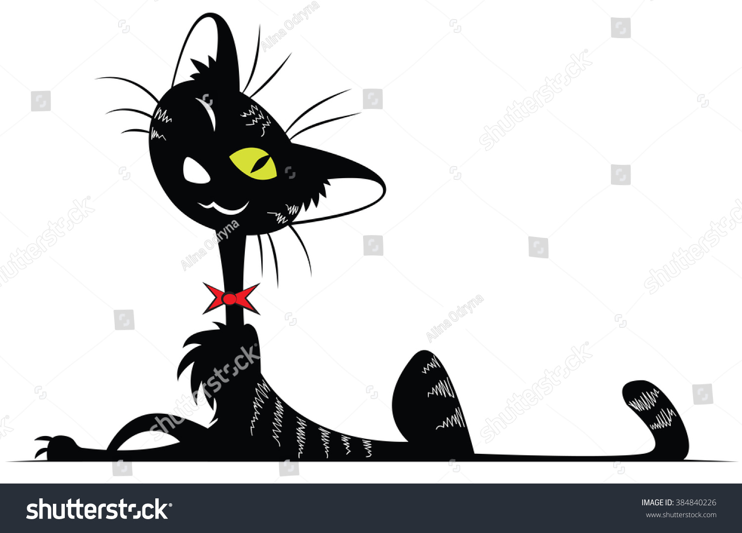 Silhouette Lying Cat Red Bow Vector Stock Vector (Royalty Free ...