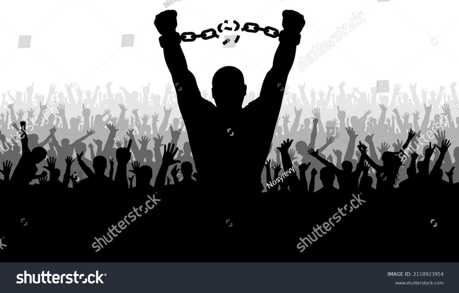 Silhouette Man Breaks Chain Handcuffs On Stock Vector Royalty Free 2118923954