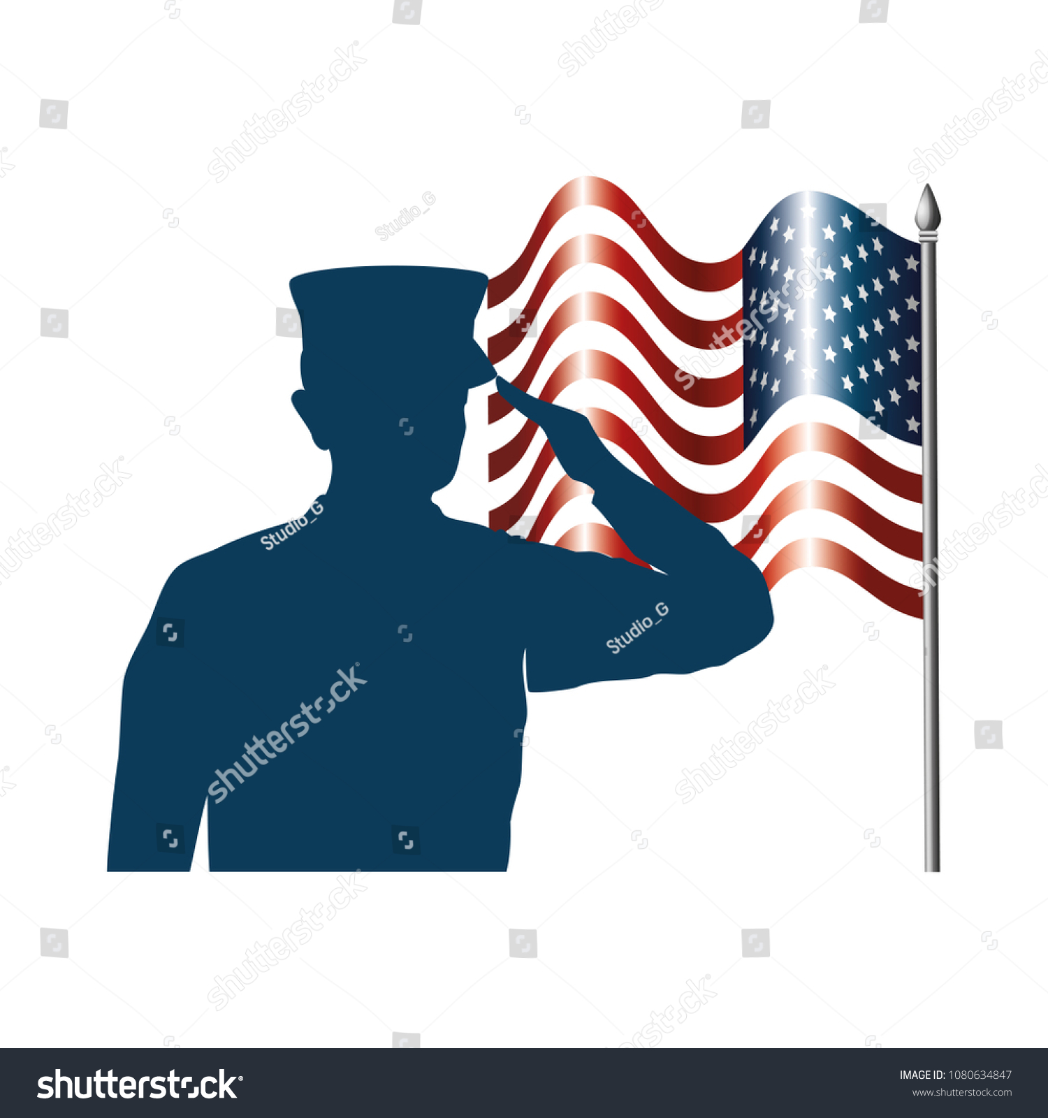 Silhouette Military Saluting Usa Flag Stock Vector (Royalty Free ...