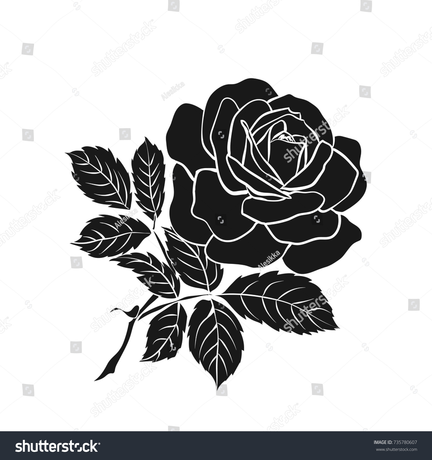 Silhouette Rose Isolated On White Background Stock Vector (Royalty Free ...