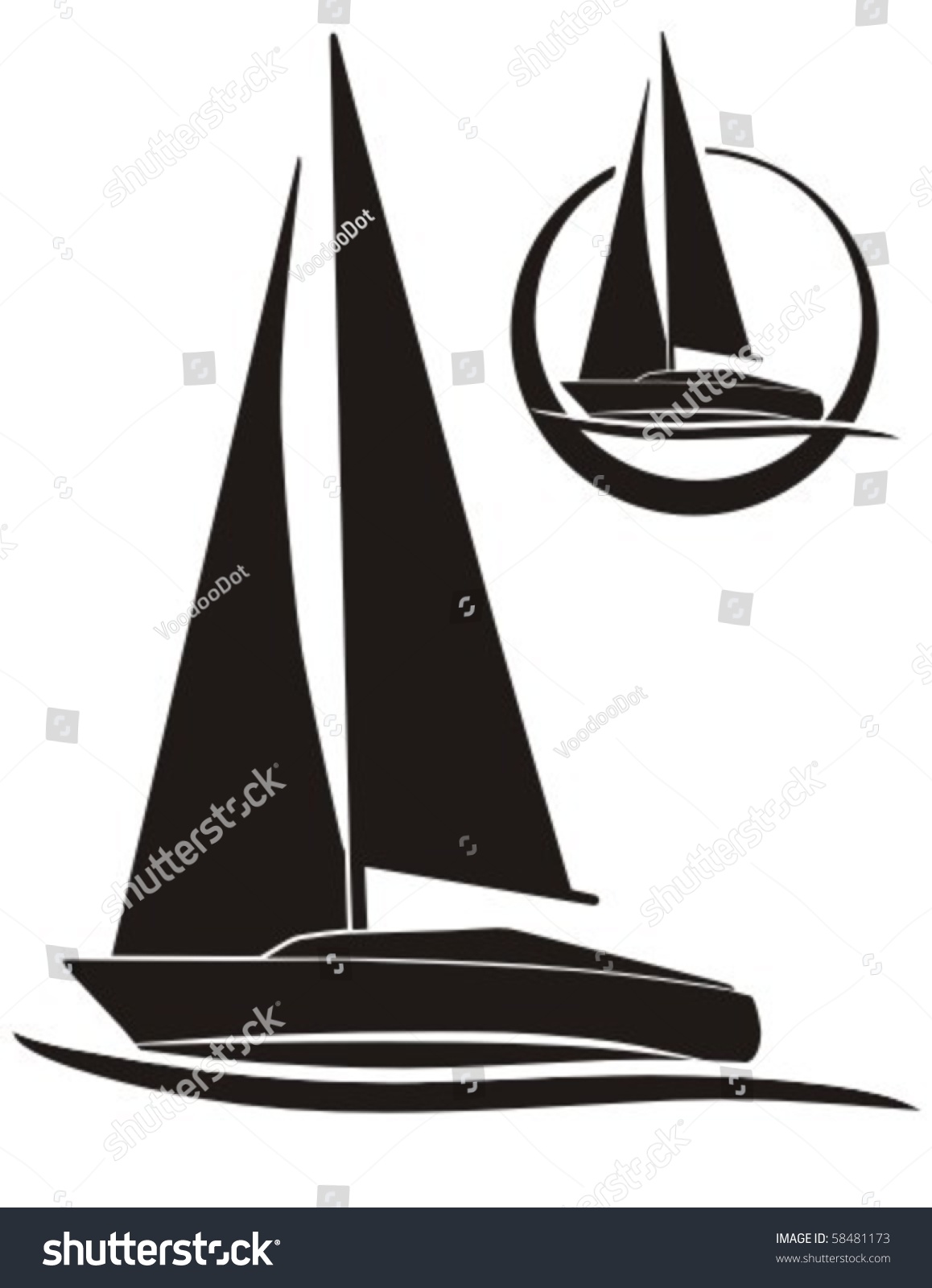 Silhouette Of Sailboat, Vector Sign For Sailing. - 58481173 : Shutterstock