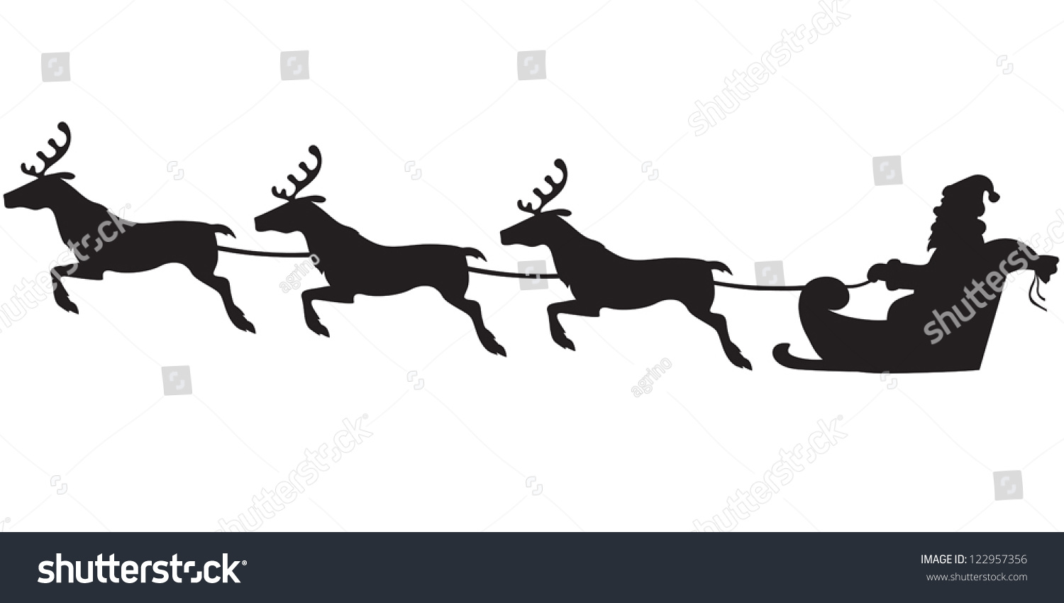 Silhouette Of Santa Claus Sitting In A Sleigh, Reindeer Who Pull Stock ...