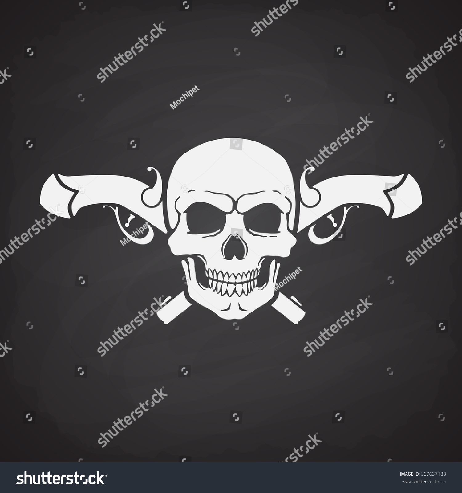 Silhouette Skull Jolly Roger Crossed Pistols Stock Vector (Royalty Free ...