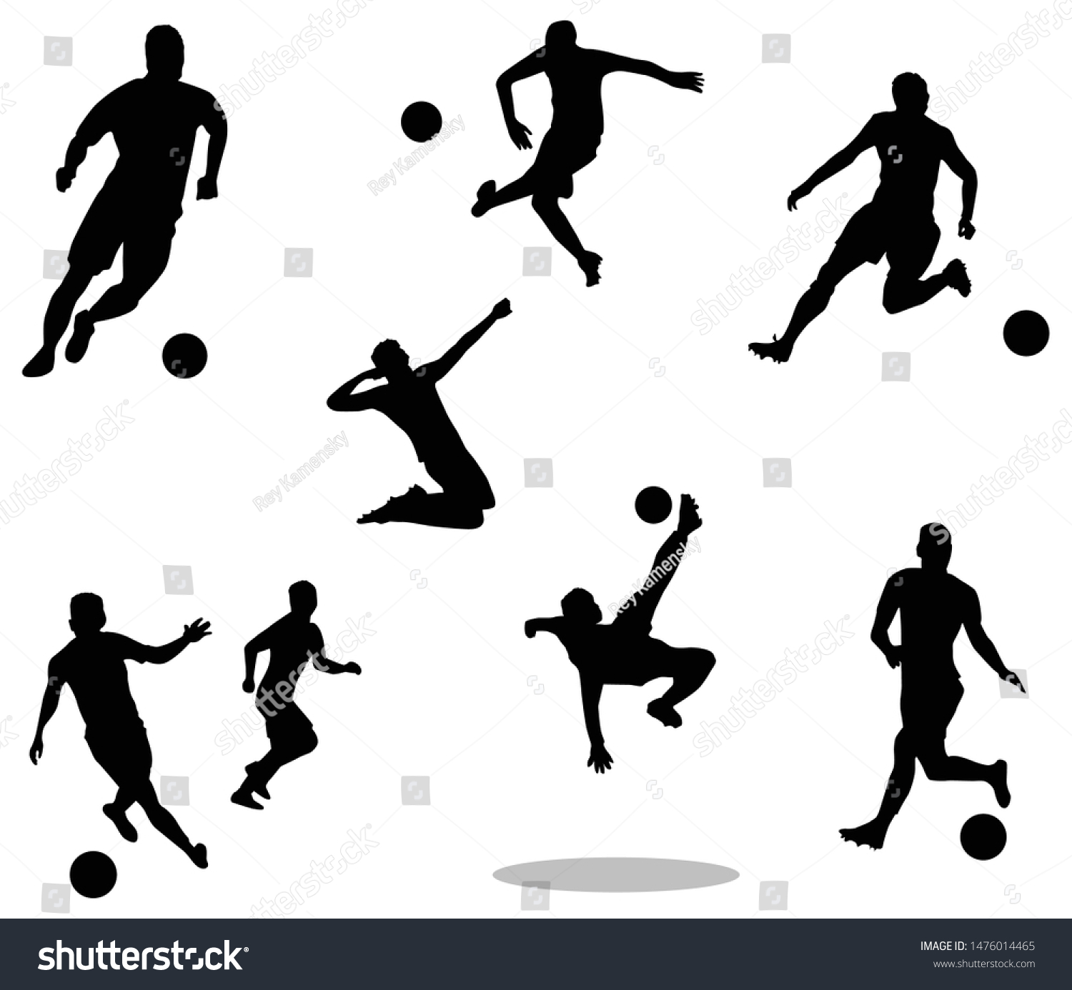 Silhouette Soccer Players Running Jumping Part Stock Vector (Royalty ...