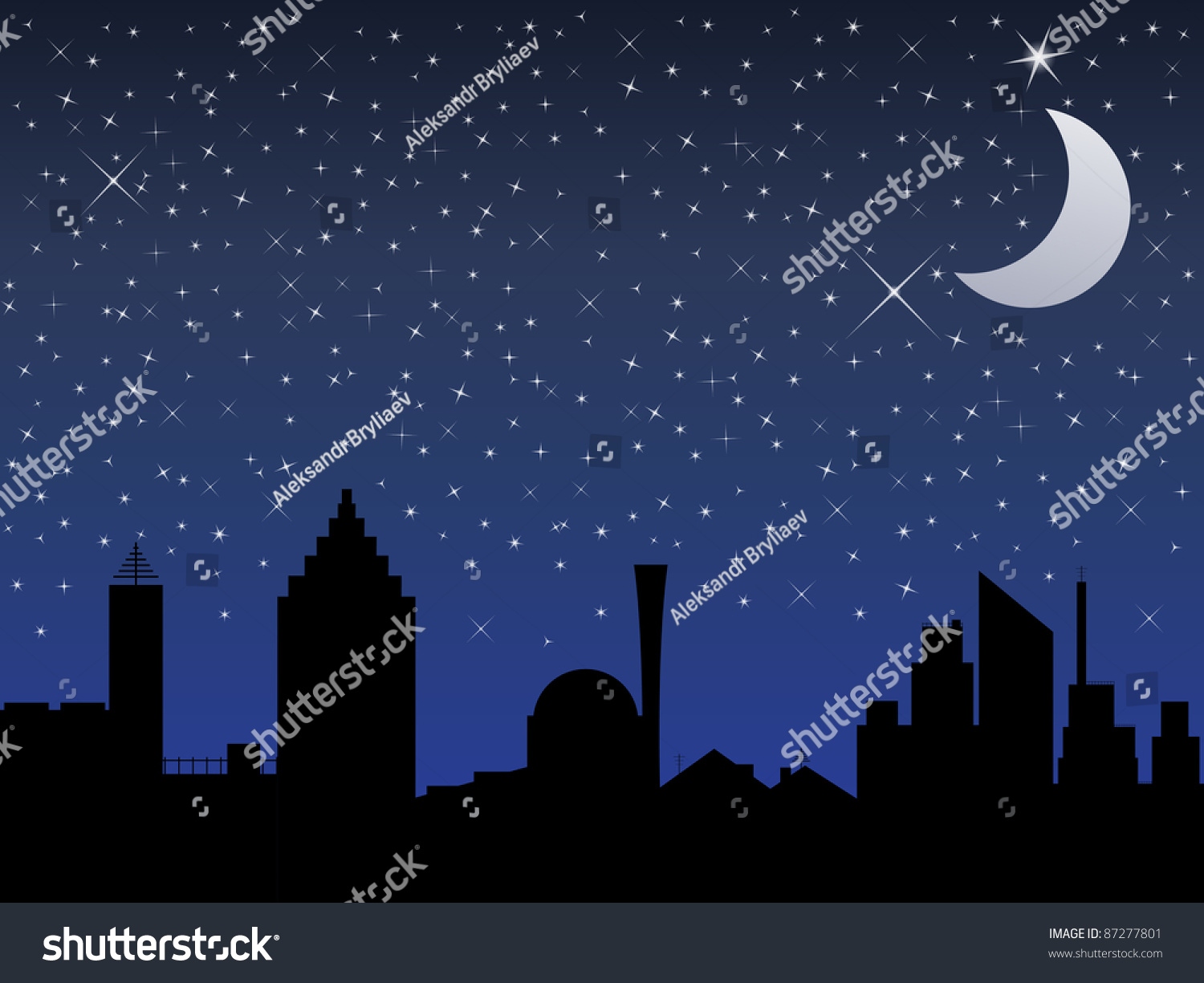 Silhouette City Night Sky Stars Moon 스톡 벡터(로열티 프리) 87277801 | Shutterstock